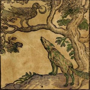  Illustration for "The Fox and the Crow" from Aesop's Fables. .
