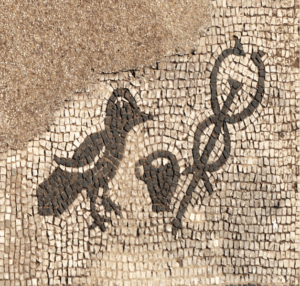 Mosaic of the 1st degree in the Mithraeum Felicissimus in Ostia, Italy