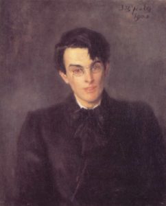 Painting portraying the young William Butler Yeats in 1900. Portrait by artist and painter John Butler Yeats - Williams father.