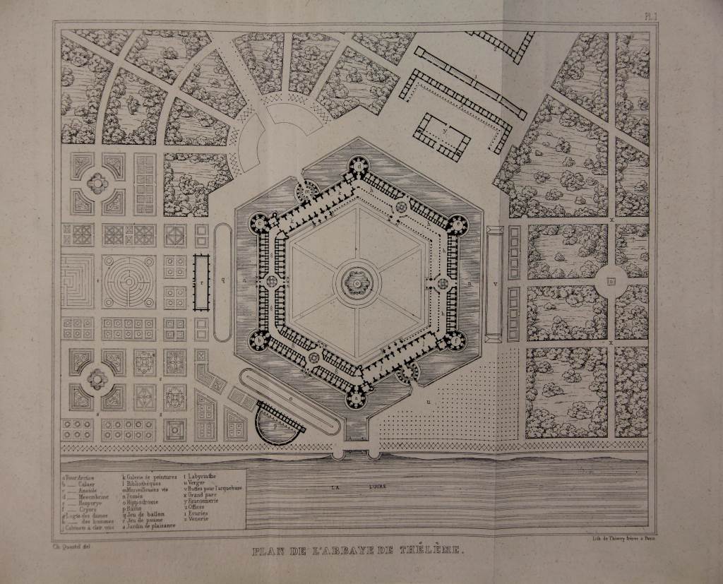 Floor plan for »Abbey of Theleme« by Charles Lenormant in 1840.