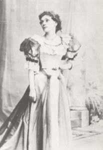 Florence Emery Farr in 1890 at the folly Theater, London. Black white picture. Full size.