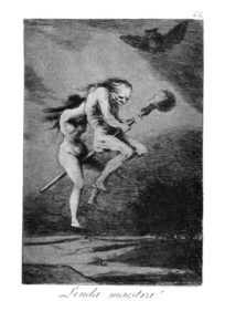 "Los Caprichos" print by Francisco Goya from 1799. As depicted here, the broom is most constantly thought of as a magical vehicle that carries the witch or the wizard to the sabbath or to a metaphysical world.