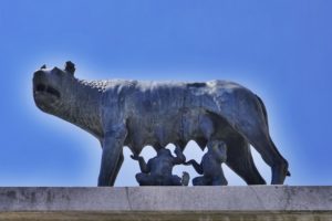 Statue / monument of the lupa / shewolf feeding the brothers Romulus and Remus, who became the founding fathers of the city of Rome.