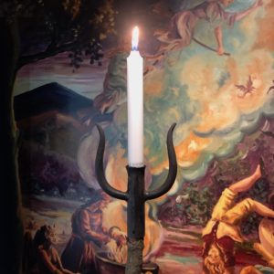 The witches Stang, candle version, – popular item to buy and forged in cornwall for the Shop of the Museum of Witchcraft and Magic 